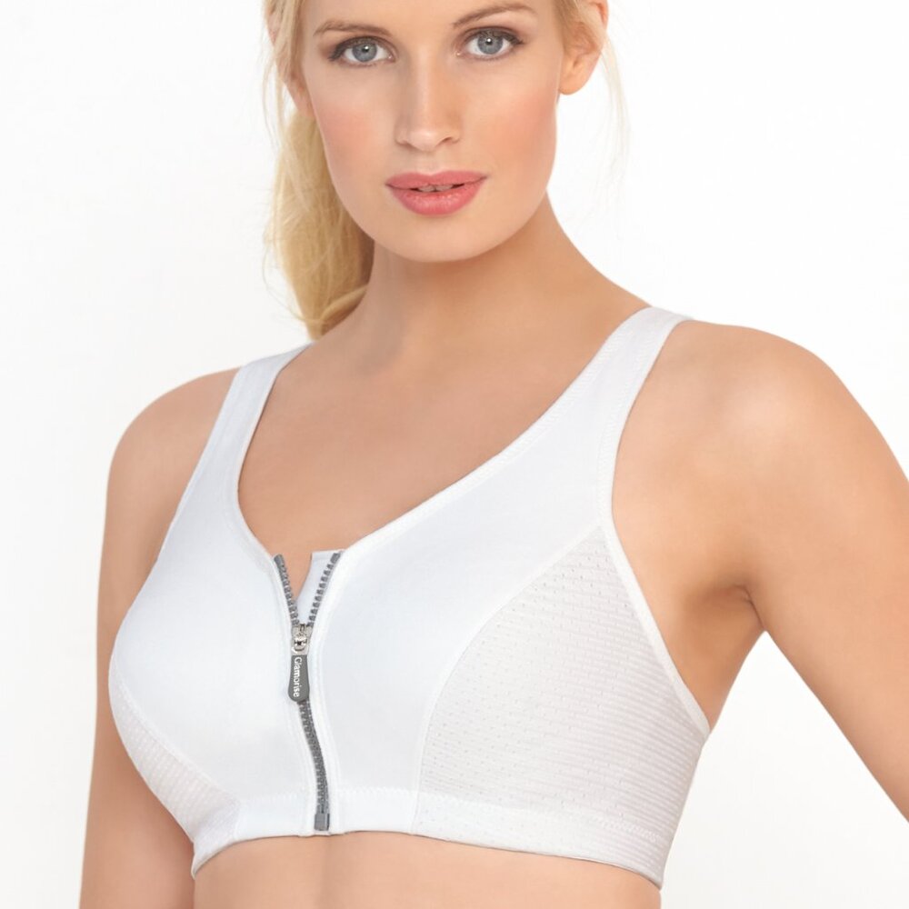 Glamorise SPORT Bra 32DD (HIGH-IMPACT) Wicks (RACERBACK) T-Back Zip-Up White NEW